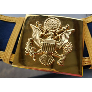 US Army Enlisted Ceremonial Blue Belt with Gold Stripes and Gold Eagle Buckle